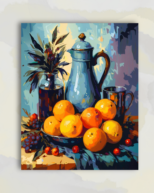 Fruits et Carafe Bleue