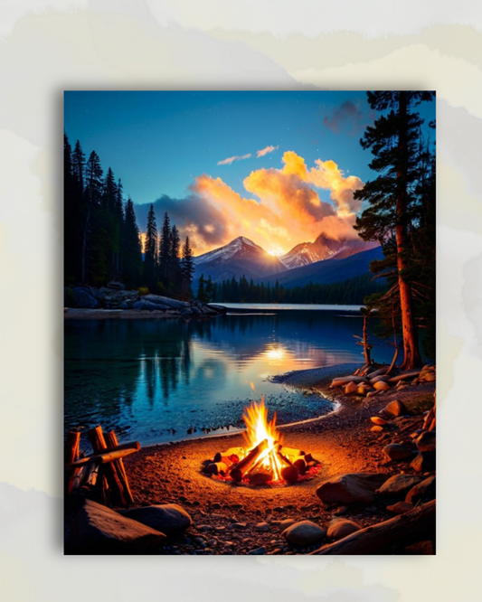 Feu de Camp au Bord d'un Lac de Montagne