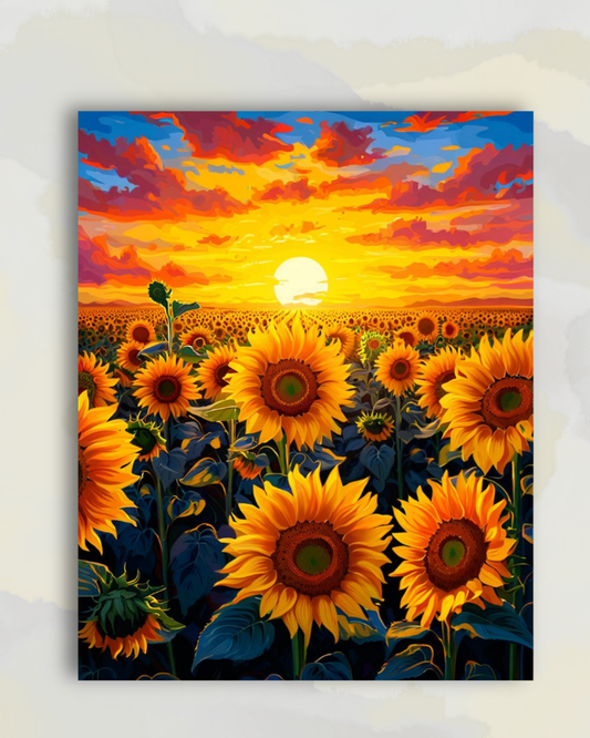 Champ de Tournesols au Soleil Couchant