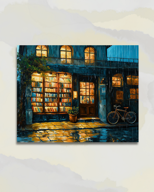 La librairie sous la pluie