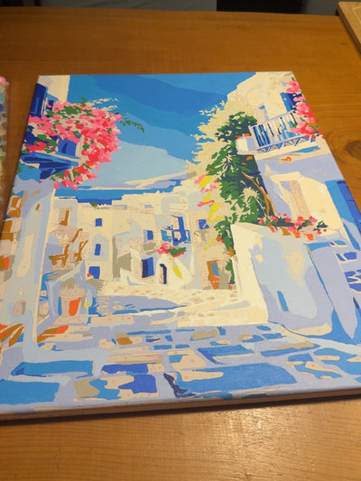 Une ruelle fleurie, tableau terminé par une cliente